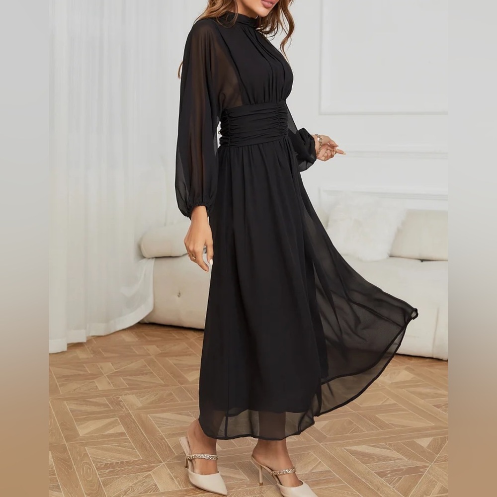 224- NWT Gorgeous Black, High Neck Maxi Dress - Picture 3 of 16